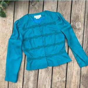Maggy London Teal Silk Top with Embroidery